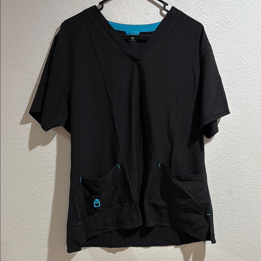 Black V-Neck Woman’s Scrub Shirt with Pockets